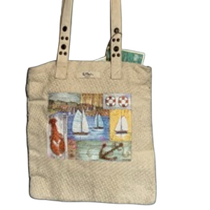 NWT-Women's Paul Brent Beige Tote Bag hand woven and hand painted